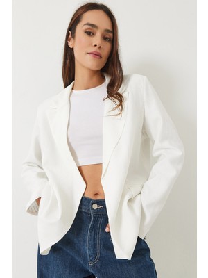 Shade Kadın Vatkalı Astarı Çizgili Çilek Kumaş Blazer Ceket