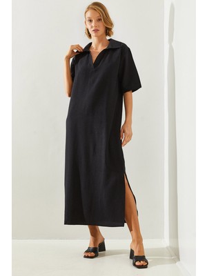 Shade Kadın Polo Yaka Yırtmaçlı Uzun Elbise