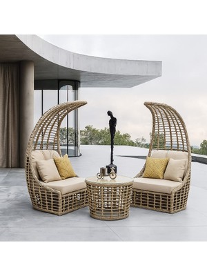 Seashell Rattan Bahçe Takımı 2 Koltuk + Sehpa Balkon, Teras, Bahçe Mobilyası