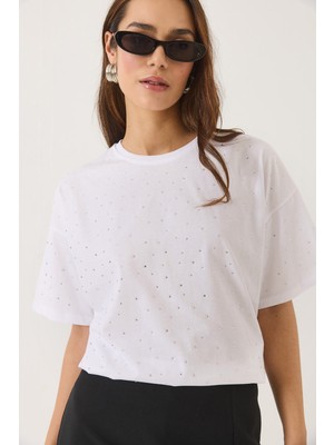 Shade Kadın Pul Detaylı Bisiklet Yaka Kısa Kollu T-Shirt
