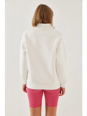 Shade Kadın Dik Yaka Fermuar Detaylı Şardonlu Oversize Sweatshirt