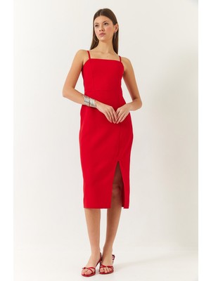 Kadın Yırtmaç Detaylı Ip Askılı Elbise