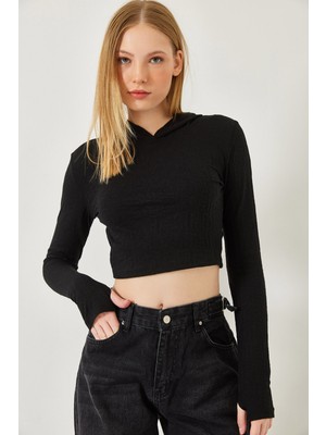 Shade Kadın Kapişonlu Jakarlı Bluz