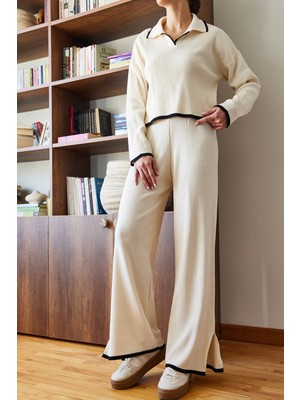 Shade Kadın Uçları Şeritli Triko Alt Üst Takım