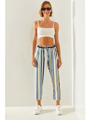 Çizgili Lastik Bel Bağlamalı Havuç Pantolon