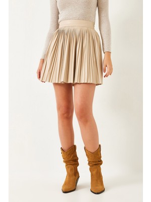 Shade Kadın Deri Pileli Mini Etek