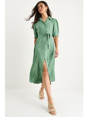 Kadın Kuşaklı Yazlık Gömlek Elbise