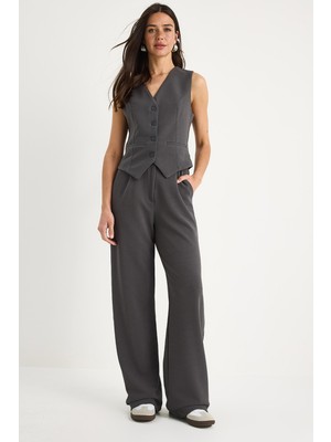 Shade Kadın Yüksek Bel Rahat Palazzo Pantolonlu Yelekli Örme Alt-Üst Takım