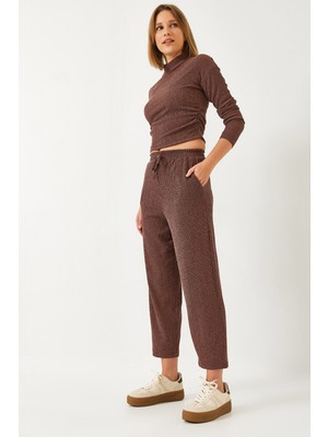 Shade Kadın Crop Bluz ve Beli Lastikli Pantolonlu Alt Üst Takım