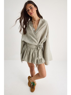 Shade Kadın Mini Balon Etekli Bağlama Detaylı Kimono Alt-Üst Takım