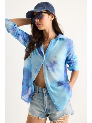 Shade Kadın Desenli Dijital Baskılı Regular Yazlık Örme Gömlek