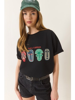 Shade Kadın Baskılı Oversize Kısa Kollu Basic T-Shirt