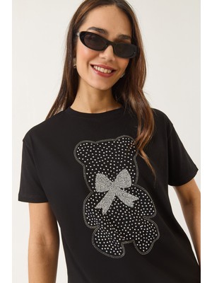Shade Kadın Teddy Kurdele Detaylı Taşlı T-Shirt