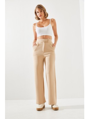 Shade Kadın Yüksek Bel Likralı Cırtlı Palazzo Scuba Pantolon