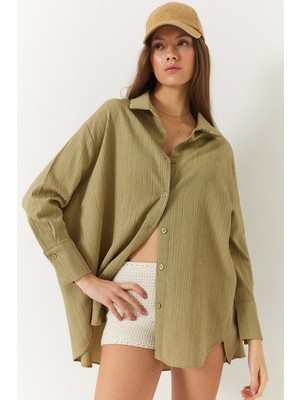 Shade Kadın Düşük Omuz Oversize Basic Bürümcük Gömlek