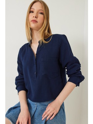 Shade Kadın Hakim Yaka Premium Müslin Gömlek Bluz