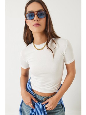 Shade Kadın Bisiklet Yaka Kısa Kollu Slim Fit Basic Modal T-Shirt