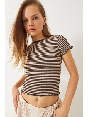 Shade Kadın Çizgili Fitilli Kaşkorse Basic T-Shirt