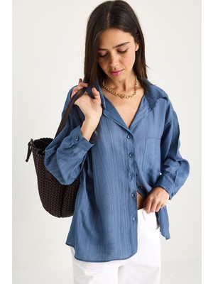 Shade Kadın Tek Cep Detaylı Oversize Gömlek