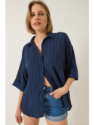 Shade Kadın Jakarlı Yarım Kol Salaş Gömlek