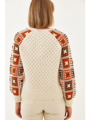 Shade Kadın Kolları Desenli Triko Kazak