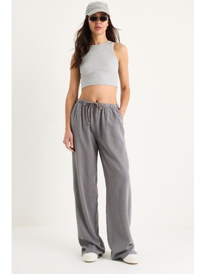 Kadın Cep Detaylı Beli Lastikli Bağlama Detaylı Yazlık Liyosel Pantolon Yp
