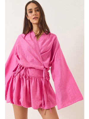 Shade Kadın Mini Balon Etekli Bağlama Detaylı Kimono Alt-Üst Takım