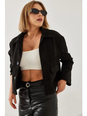 Shade Kadın Çift Cepli Düğmeli Süet Ceket