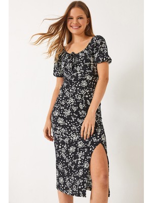 Shade Kadın Desenli Büzgülü Örme Elbise