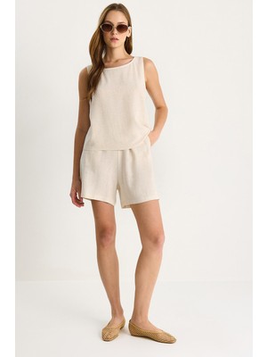 Kadın Ince Viskon Keten Bluz Şort Takım