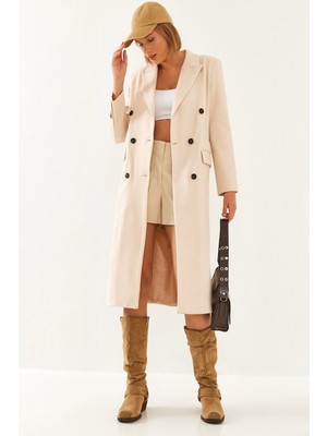 Shade Kadın Kolu Düğmeli Kaşe Kaban