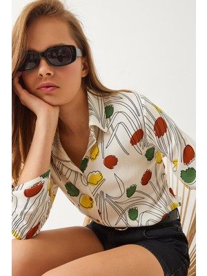 Shade Kadın Multi Desenli Kol Katlamalı Viscon Gömlek