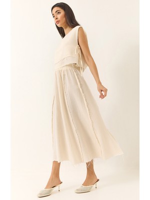 Shade Kadın Beli Lastikli Etek Yandan Bağlama Detaylı Crop Müslin Alt-Üst Takım