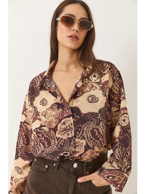 Shade Kadın Desenli Oversize Vintage Gömlek