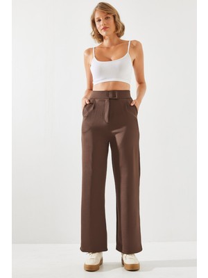 Shade Kadın Yüksek Bel Likralı Cırtlı Palazzo Scuba Pantolon