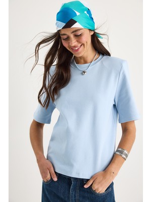 Shade Kadın Bisiklet Yaka Vatkalı Pamuklu Basic T-Shirt