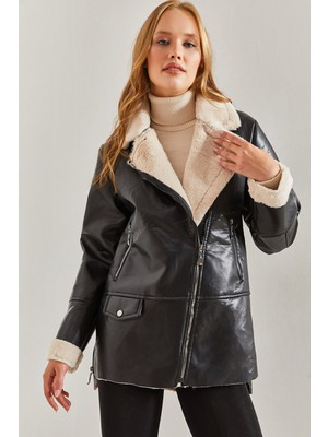 Shade Kadın Içi Kürklü Küçük Cep Detaylı Deri Mont