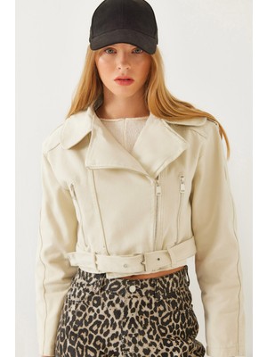 Shade Kadın Gabardin Motorcu Ceket