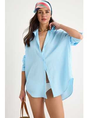 Shade Kadın Düşük Omuz Oversize Basic Bürümcük Gömlek