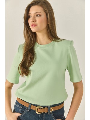Shade Kadın Bisiklet Yaka Vatkalı Pamuklu Basic T-Shirt