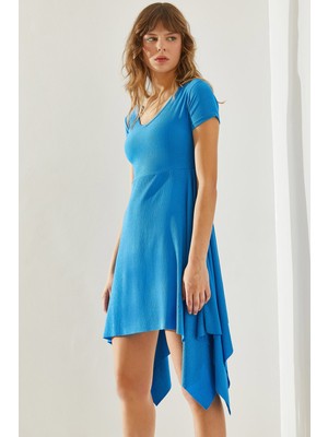Kadın Bürümcük Asimetrik Kesim V Yaka Elbise