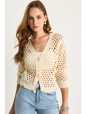 Shade Kadın V Yaka Ajurlu Triko Hırka