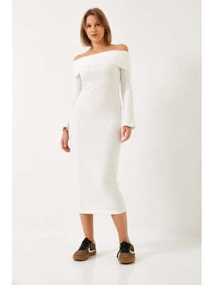 Shade Kadın Madonna Yaka Ispanyol Kol Fitilli Elbise