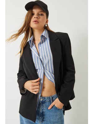 Shade Kadın Vatkalı Astarı Çizgili Çilek Kumaş Blazer Ceket