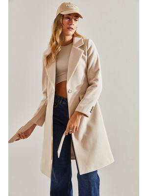 Shade Kadın Tek Düğmeli Kuşaklı Astarlı Kaşe Kaban