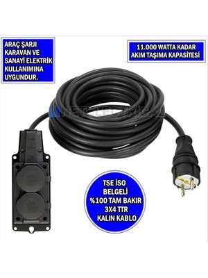 2'li 80 Metre | 3x4 Ttr Tam Bakır Kalın Kablolu | Monofaze Kauçuk Grup Priz