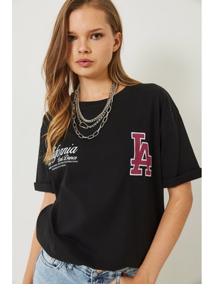 Shade Kadın Los Angeles Baskılı Oversize Kısa Kollu Penye T-Shirt
