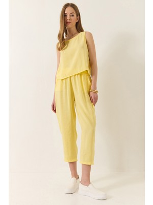 Kadın Kalın Askılı Bluz Beli Lastikli Pantolon Modal Takım