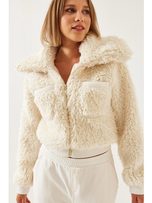 Shade Kadın Balıkçı Yaka Beli Lastikli Peluş Mont