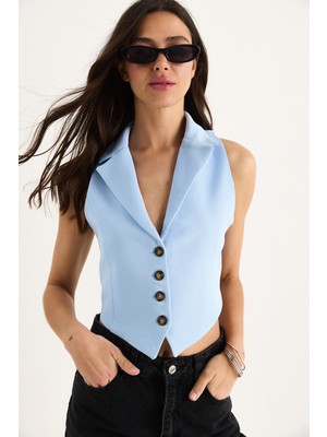 Kadın Şal Yaka Sırt Bağlama Detaylı Tasarım Yelek